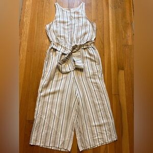 Ann Taylor Loft Cropped Wide Leg Striped Jumpsuit.